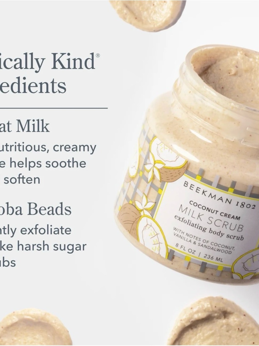 Beekman 1802 Coconut Cream Milk Scrub — Cream and Gold Label - Picture 2 of 8